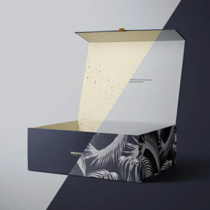 Custom Artwork Printed Black Paper Flat Packed Rigid Cardboard Clothing Cosmetic Shoe Foldable Packa