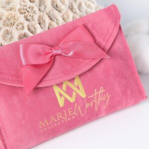 Hot sales custom logo foilded stand-up perfume bag suede envelope shape cosmetic pouch with flap