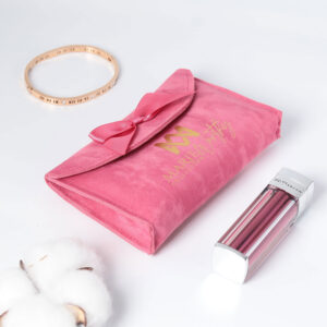 Wholesale makeup bag bow-knot gift bag bracelet necklace jewelry pouch pink velvet cosmetic packagin